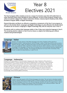 Lowanna College - Year-8-Subject-Elective-Options-2021